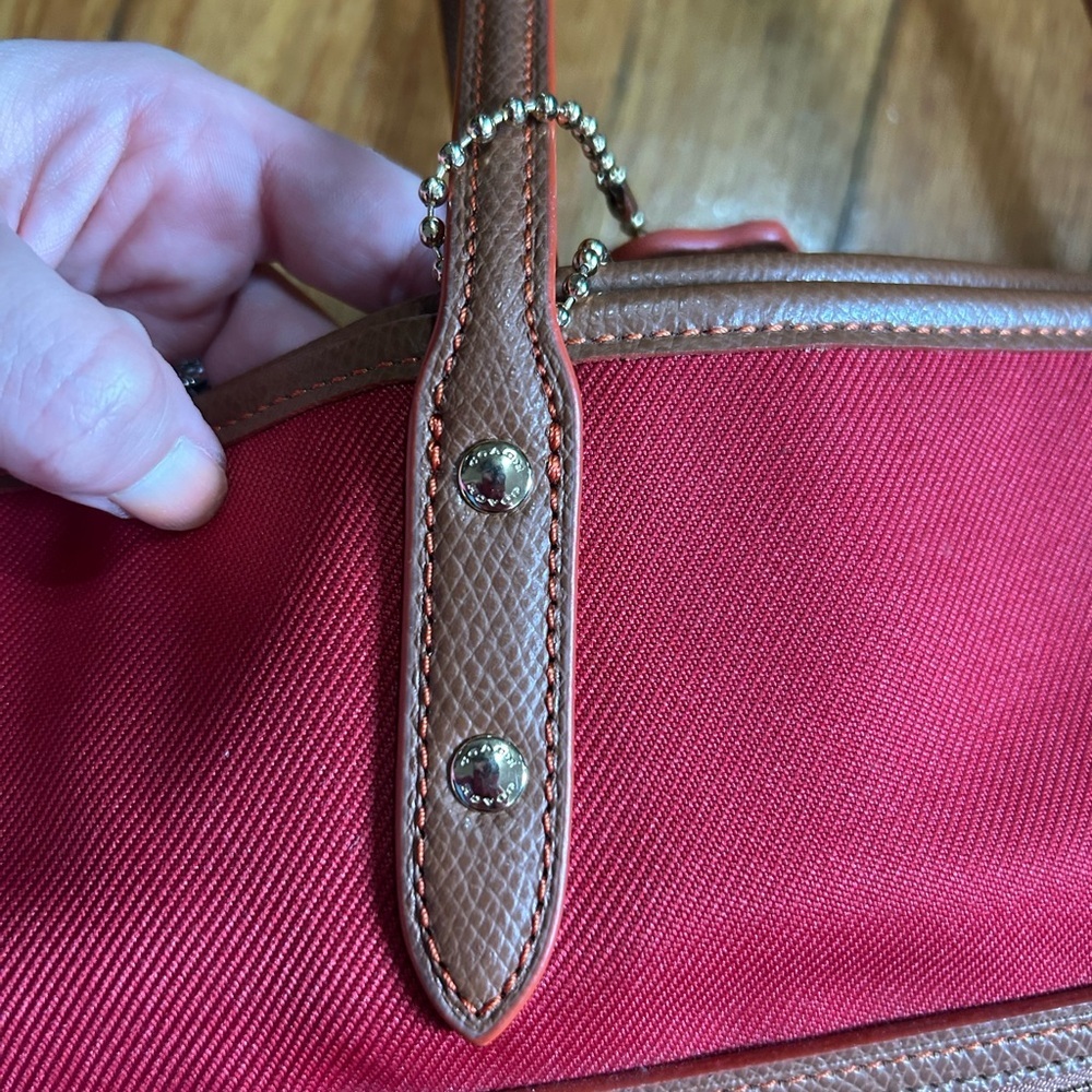Coach Sawyer Tote Classic Red Canvas Pockets Deep Wide Orange Interior - Picture 5 of 16